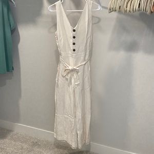 Loft Cream Tie-Waist Jumpsuit